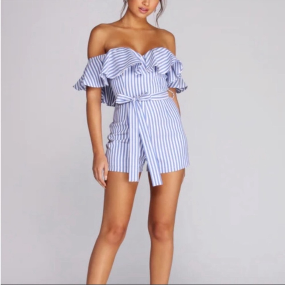 Kaylee Collection Ruffled and striped romper Last Day Sale
